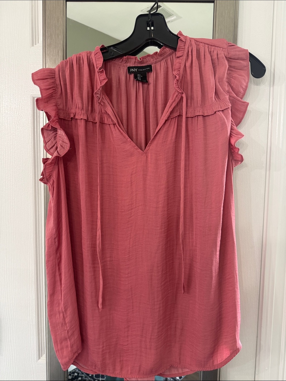 JNY Collection Women's Pink Ruffle Sleeve V-Neck Top